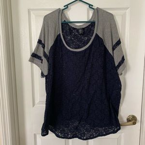 Torrid Blue Knit Lace T-shirt